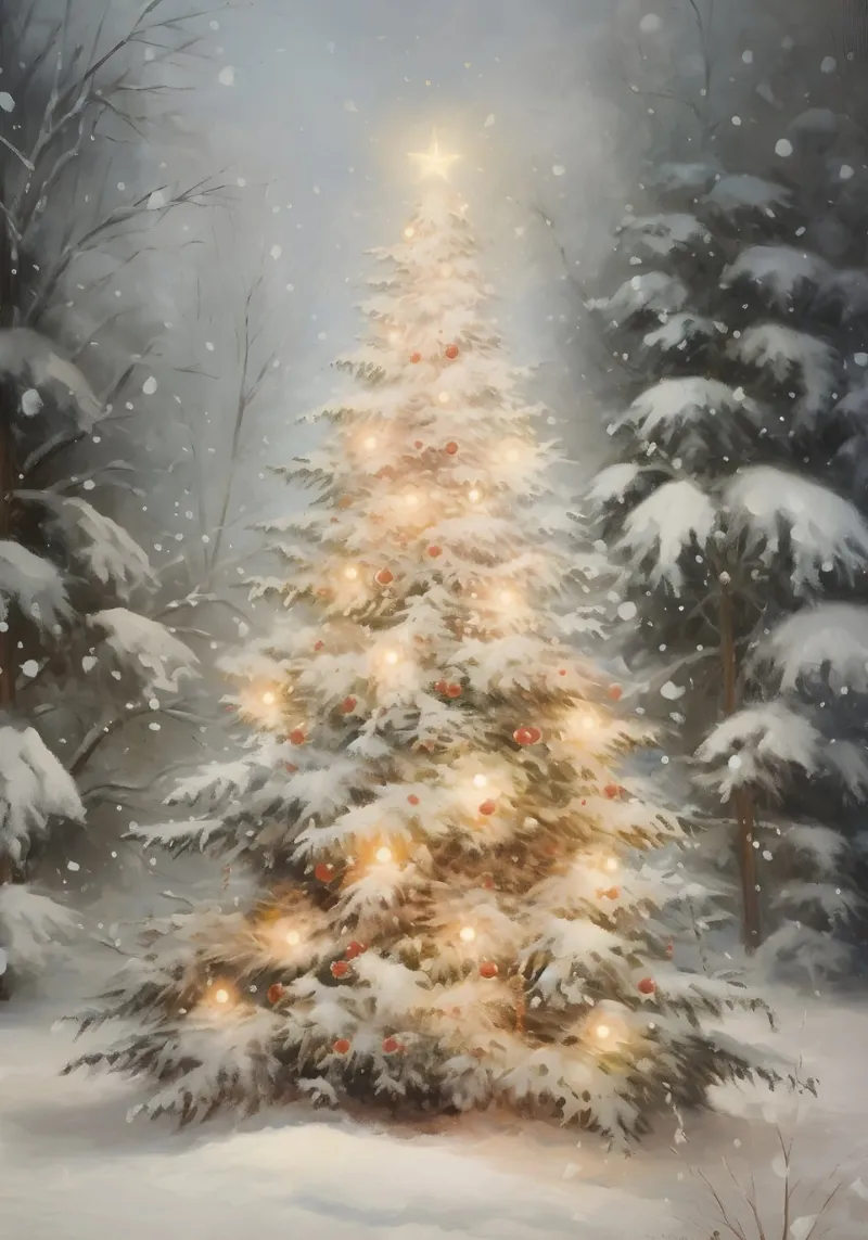 Albero di Natale incantato e innevato - Arte invernale luminosa alluminio dibond da ClubArt