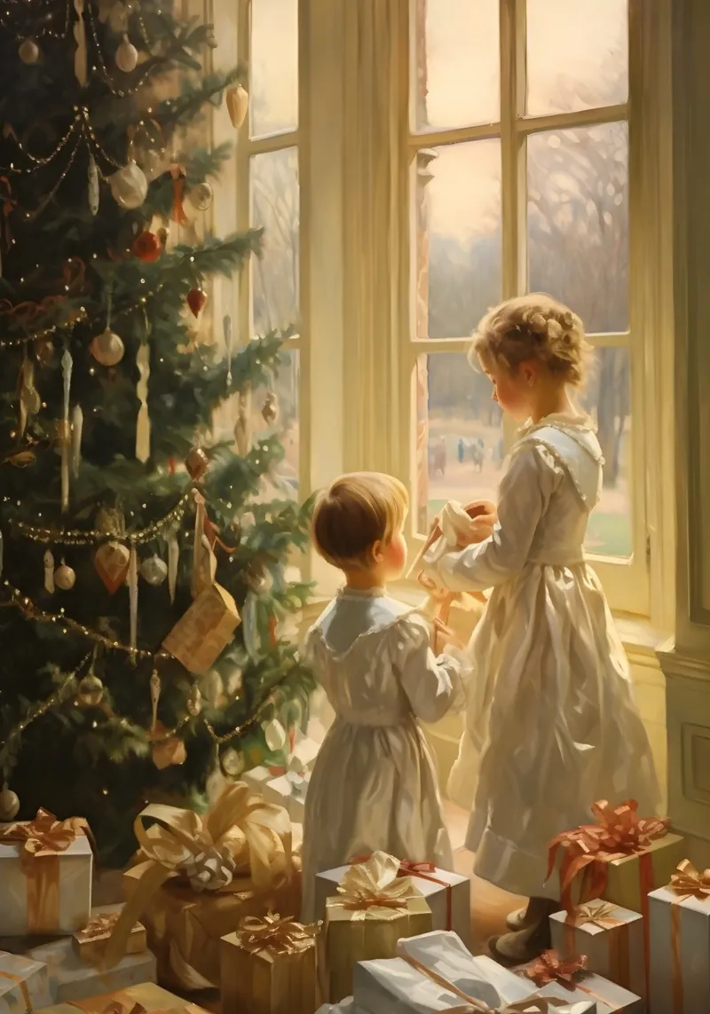 Kinderen versieren boom - Klassiek kerstwonder canvas met Baklijst van ClubArt