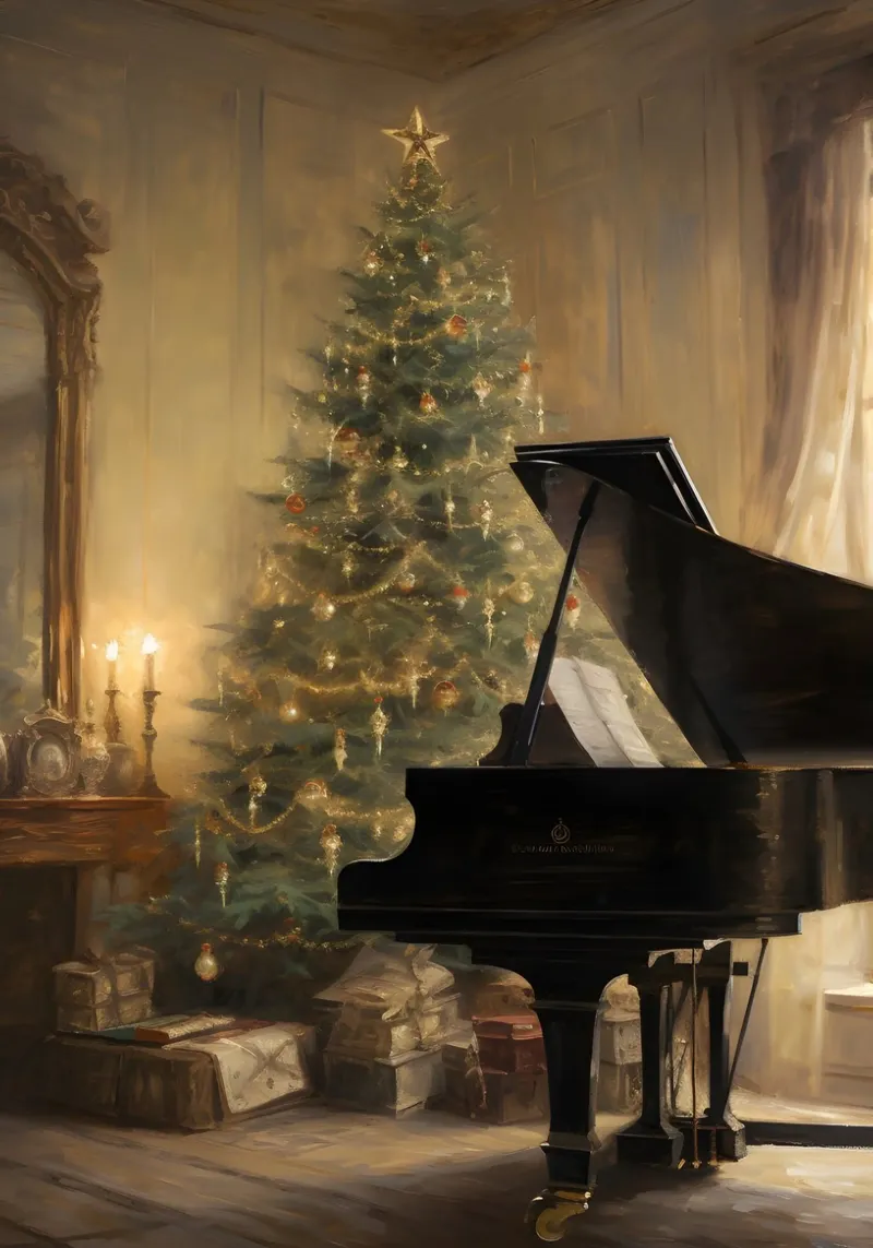 Pianoforte a coda di Natale - Arte d'interni elegante per le vacanze poster da ClubArt