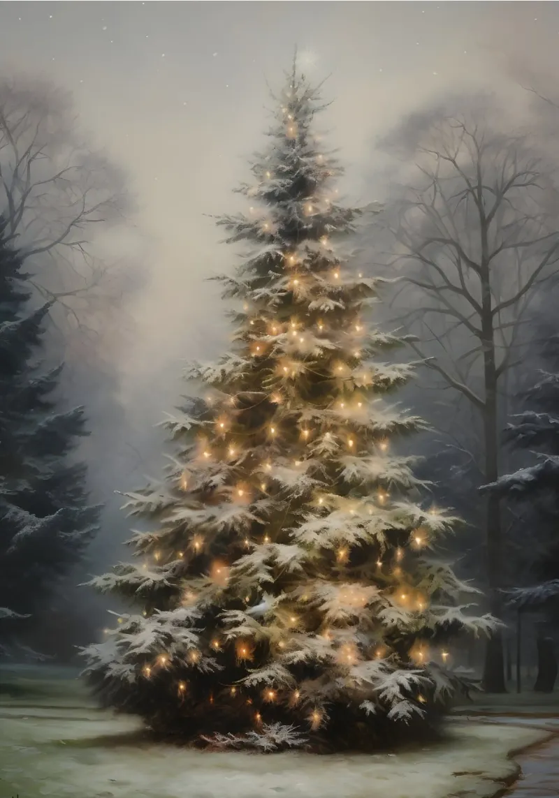 Magico albero di Natale all'aperto - Luci della foresta innevata pellicola backlit da ClubArt