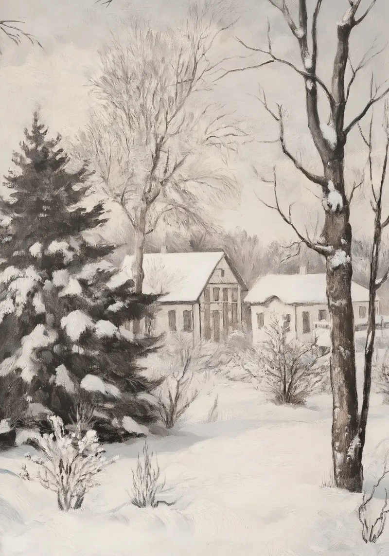 Gezellig Besneeuwd Dorp - Rustieke Winterlandschapskunst canvas met Baklijst van ClubArt