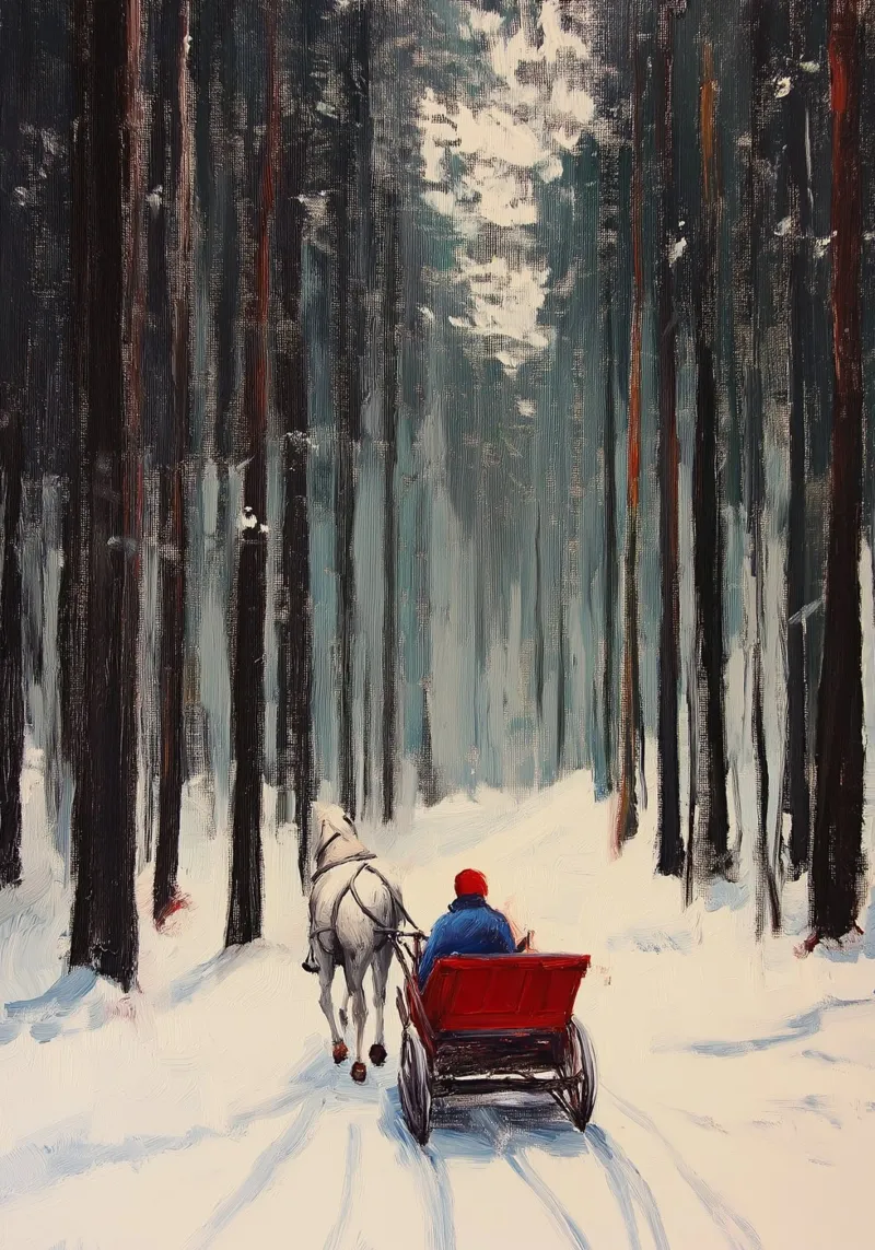 Cavallo in slitta nella foresta - Paesaggio invernale innevato poster con telaio in plastica da ClubArt
