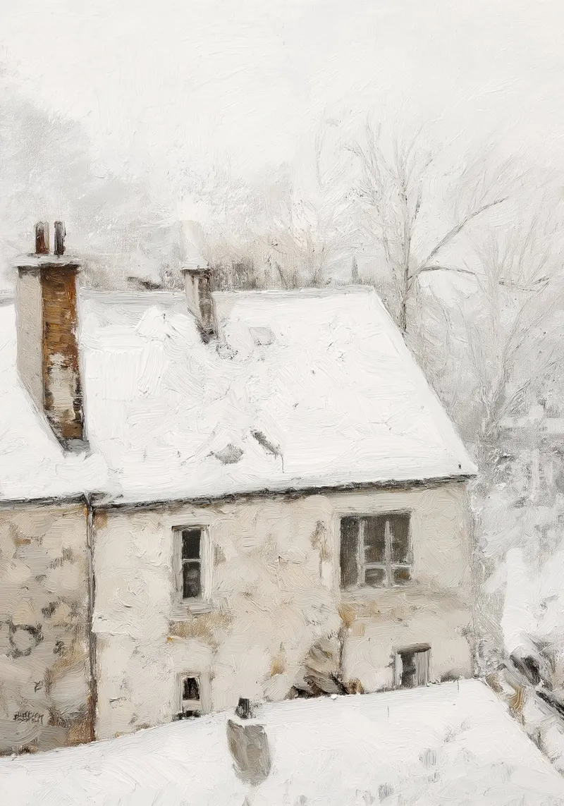 Gemütliches, schneebedecktes Haus - Rustikale Winter Home Art Poster von ClubArt
