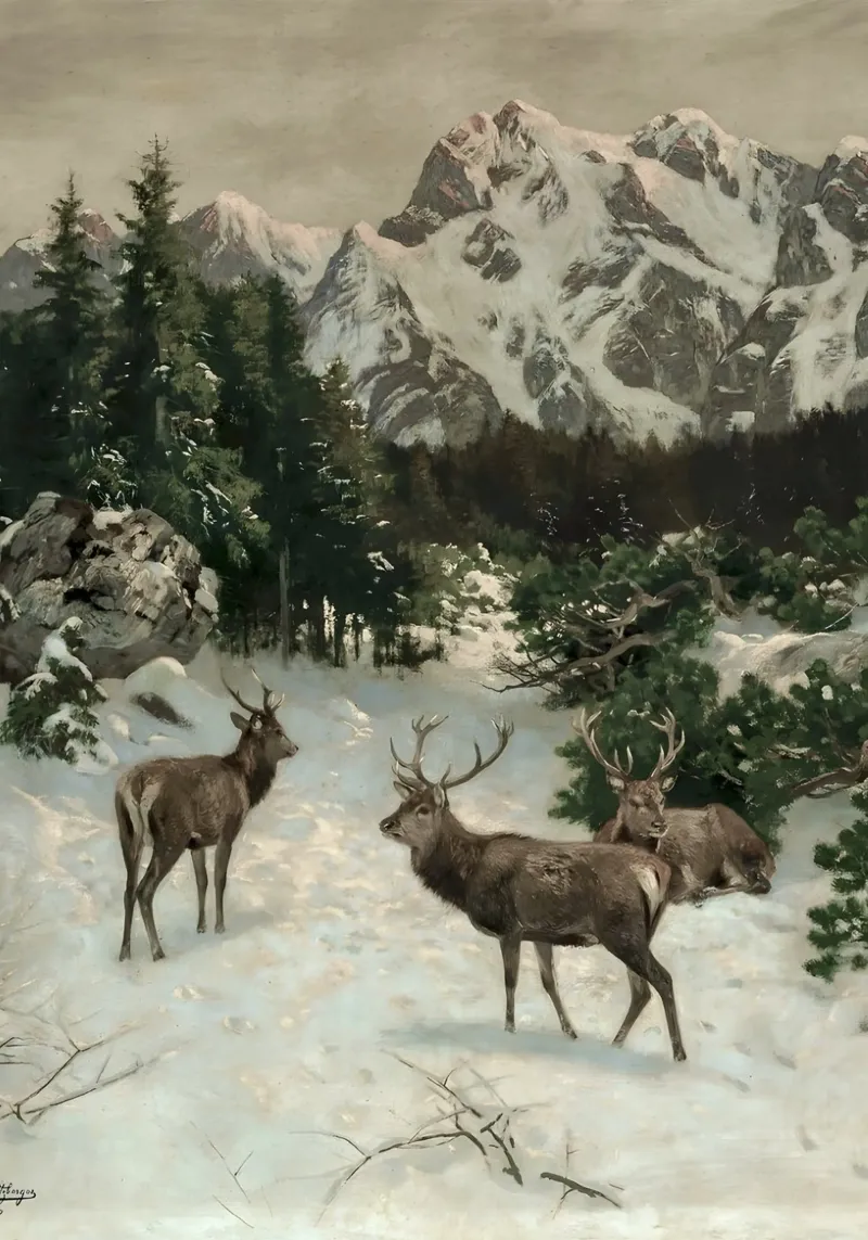 Cervi nelle Alpi innevate - Maestosa arte faunistica invernale poster da ClubArt