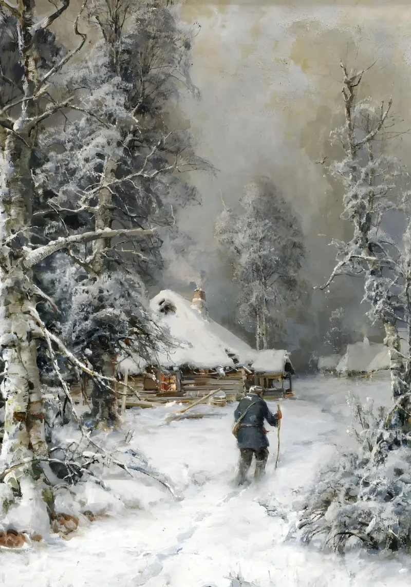 Knusse hut in de sneeuw - Winter bos retraite kunst canvas met Baklijst van ClubArt