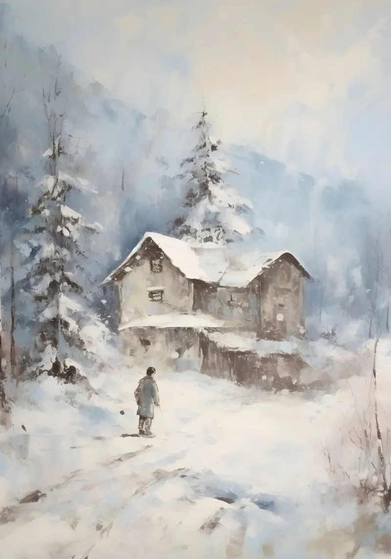 Cottage isolato e innevato - Arte del paesaggio invernale rustico pellicola backlit da ClubArt