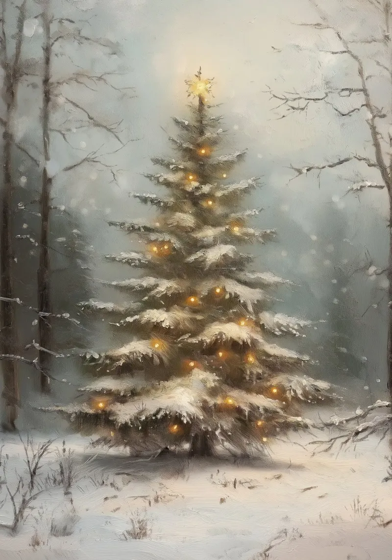 Sapin de Noël enneigé enchanté - Forêt d'hiver lumineuse hahnemühle de ClubArt