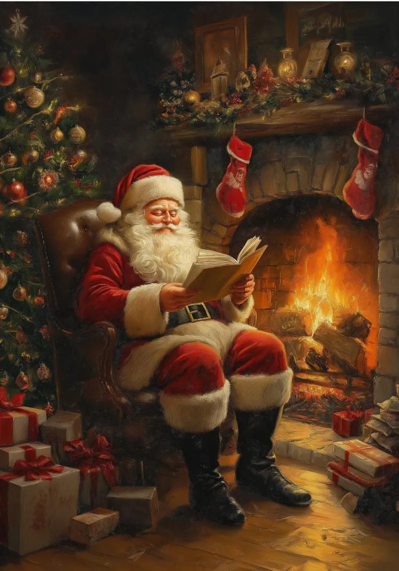 Der Weihnachtsmann am Kamin - Gemütliche Weihnachtserzählkunst Hahnemühle von ClubArt