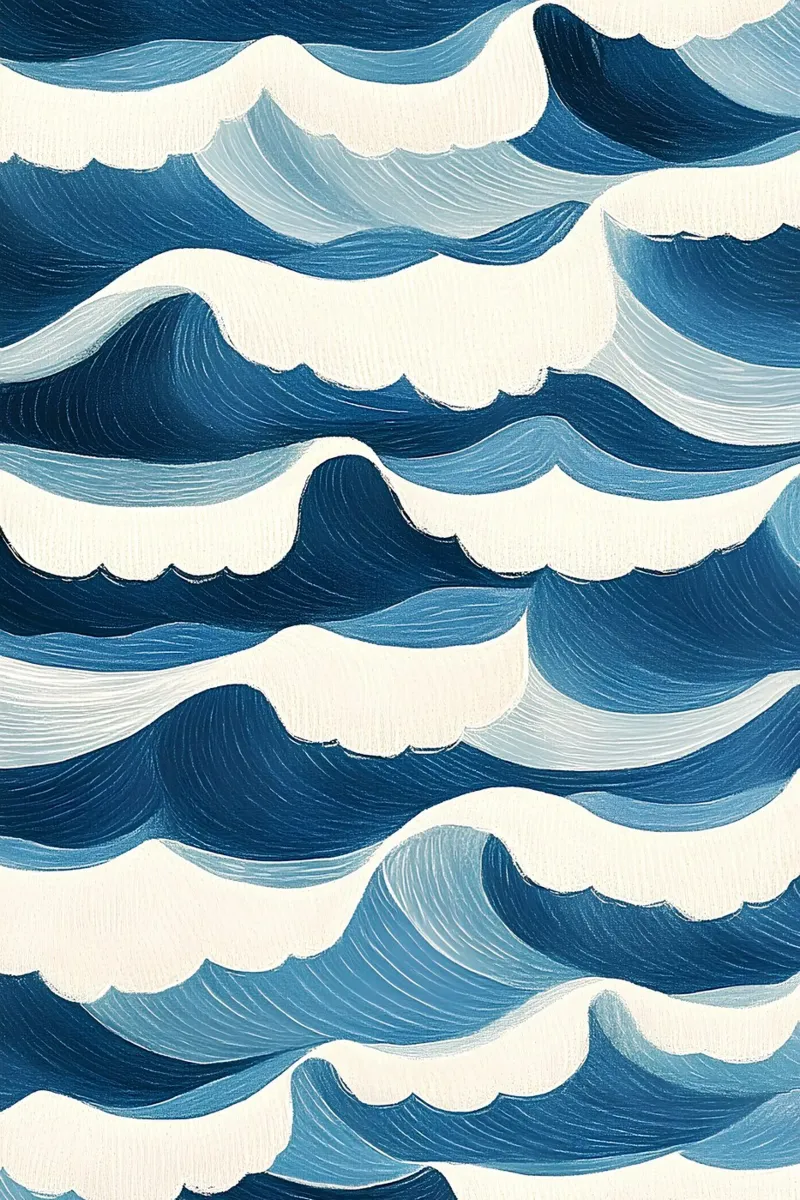 Ocean waves poster with wooden frame by Curious Canvas