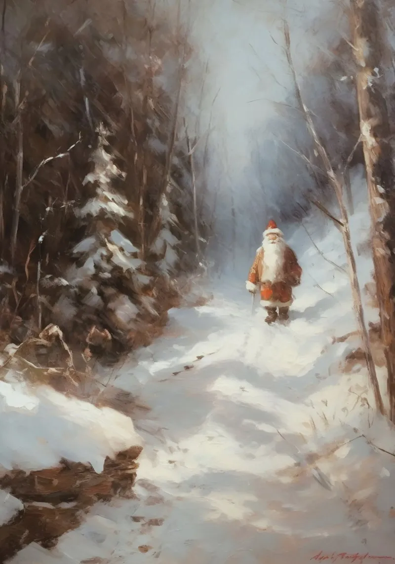 Der verschneite Spaziergang des Weihnachtsmanns - zauberhafte Winterwaldkunst Poster von ClubArt