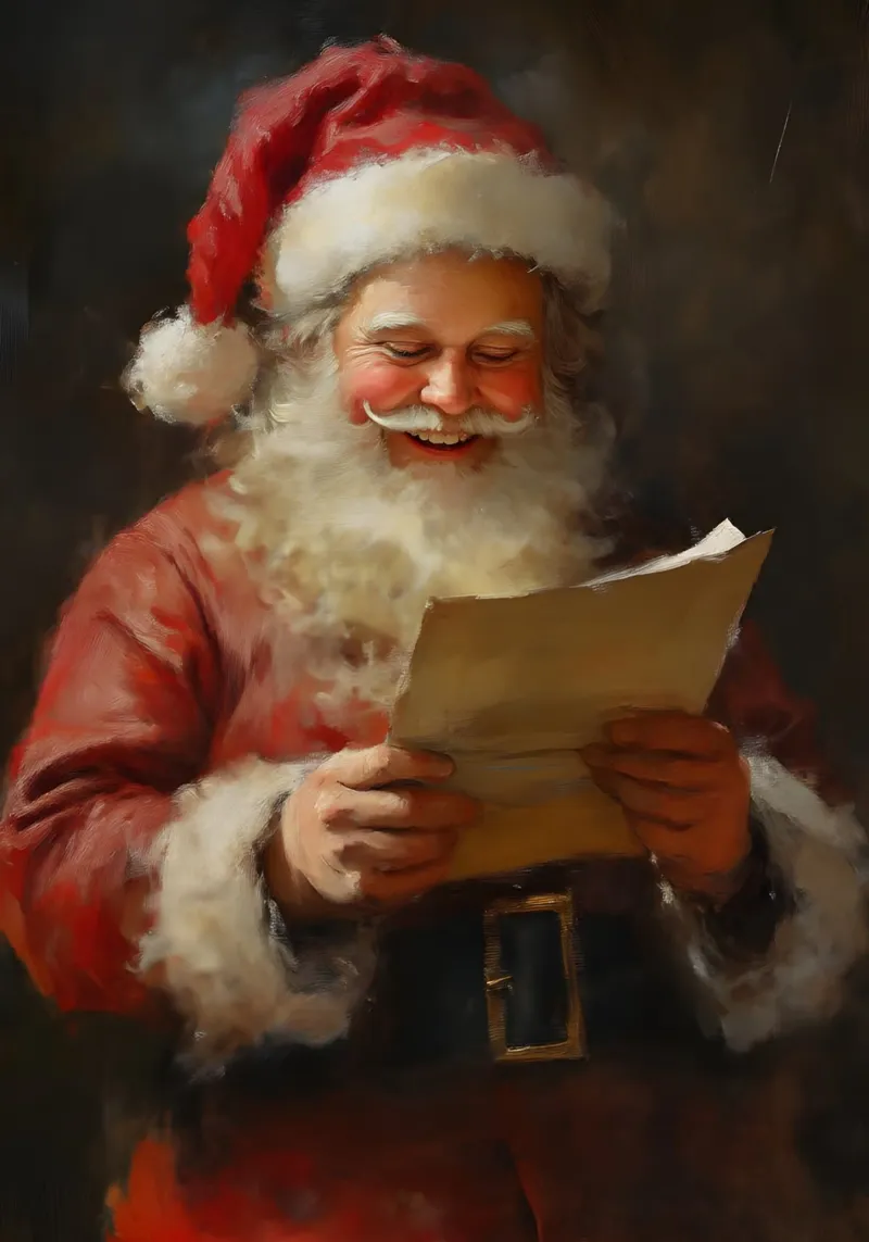 Père Noël jovial lisant des lettres - Art classique de la joie de Noël poster de ClubArt