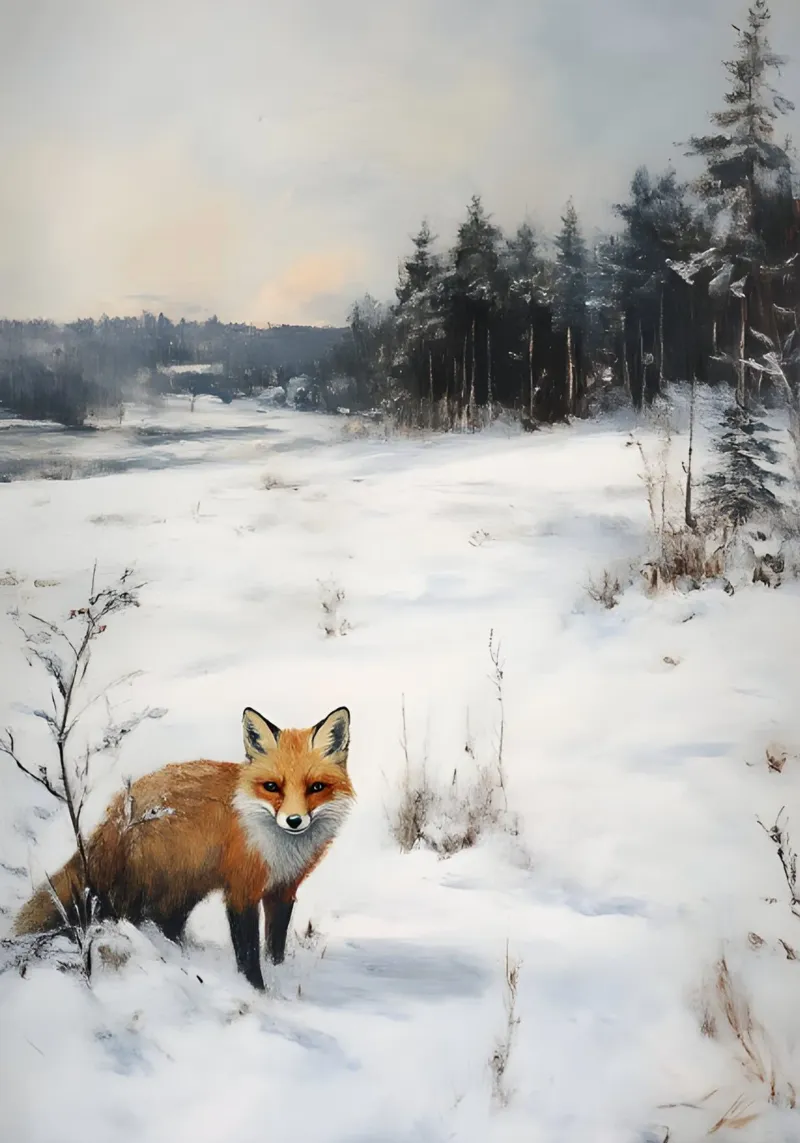 Volpe rossa in un campo innevato - Paesaggio invernale della fauna selvatica plexiglass da ClubArt