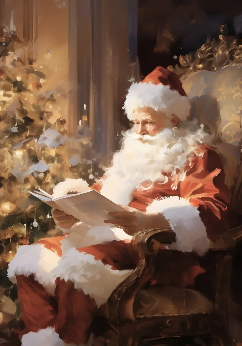 Lecture du Père Noël - Art de l'heure du conte de Noël hahnemühle de ClubArt