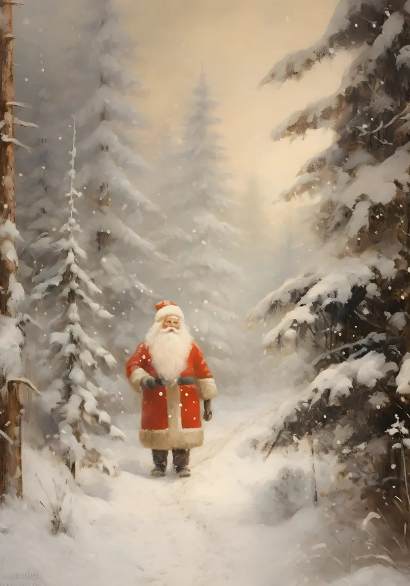 Babbo Natale nella foresta innevata - Magica passeggiata d'inverno poster da ClubArt