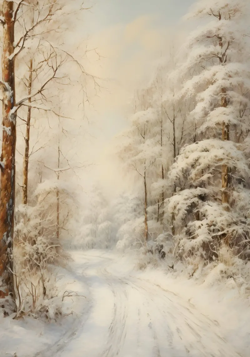 Winding Snowy Path - Enchanting Winter Forest Art canvas by ClubArt