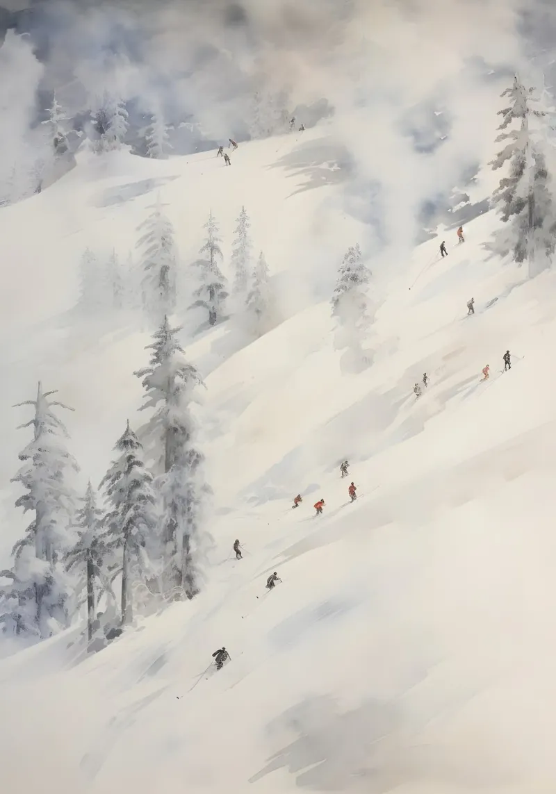 Piste de ski dynamique - Misty Snowy Mountain Art alu dibond de ClubArt