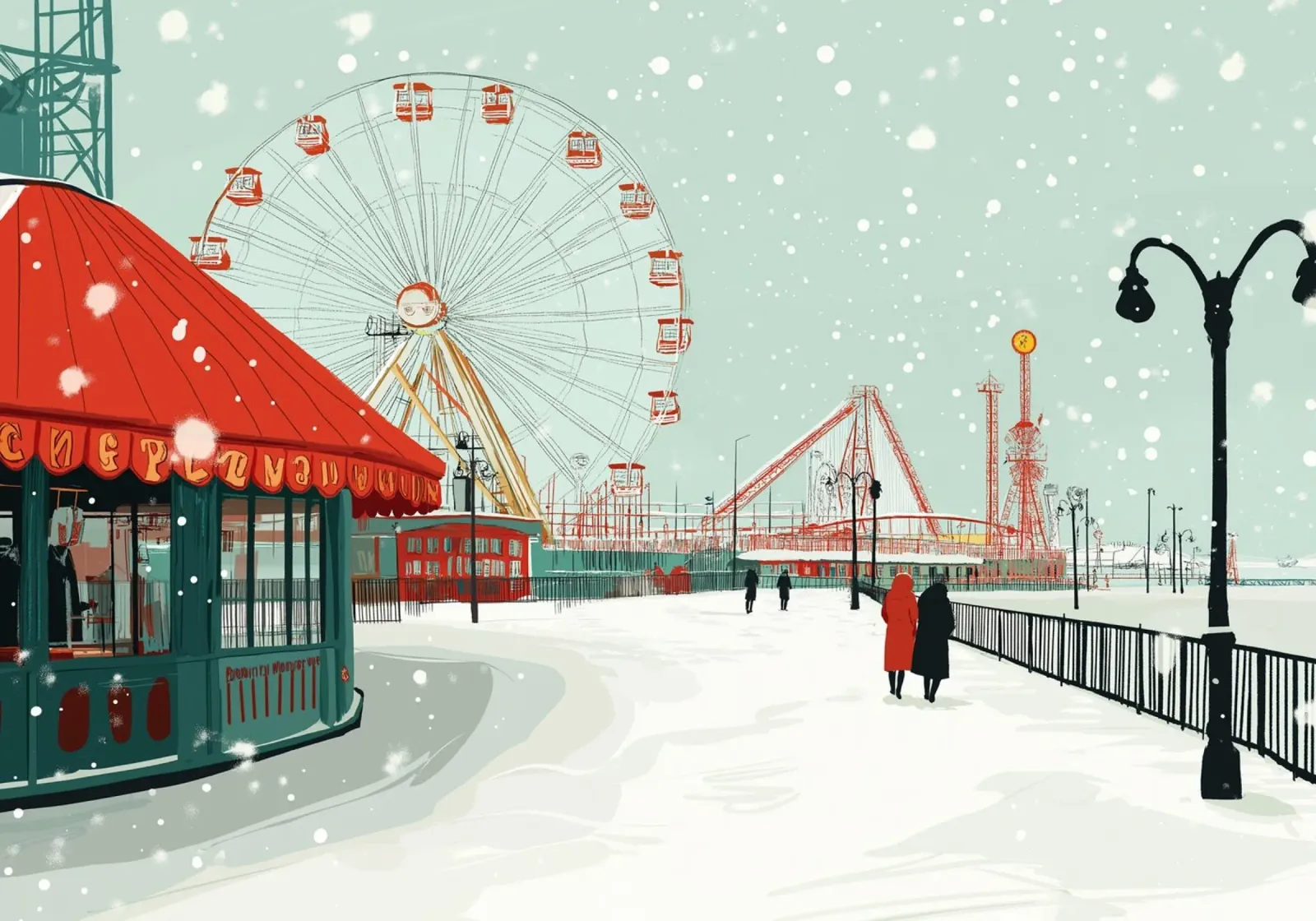 Parc d'attractions enneigé - Art de la grande roue du carnaval d'hiver toile avec Caisse américaine de ClubArt
