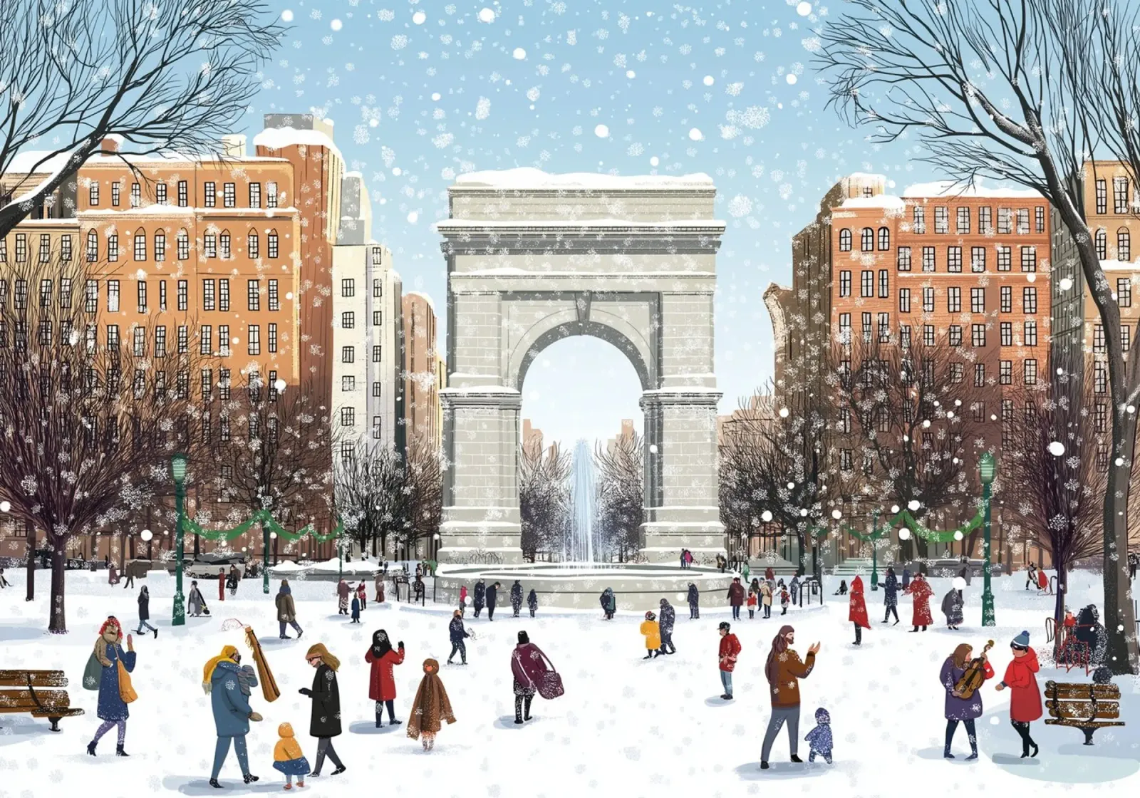Arco di Washington Square - Scena innevata del parco invernale di New York tela con Cornice a cassetta da ClubArt
