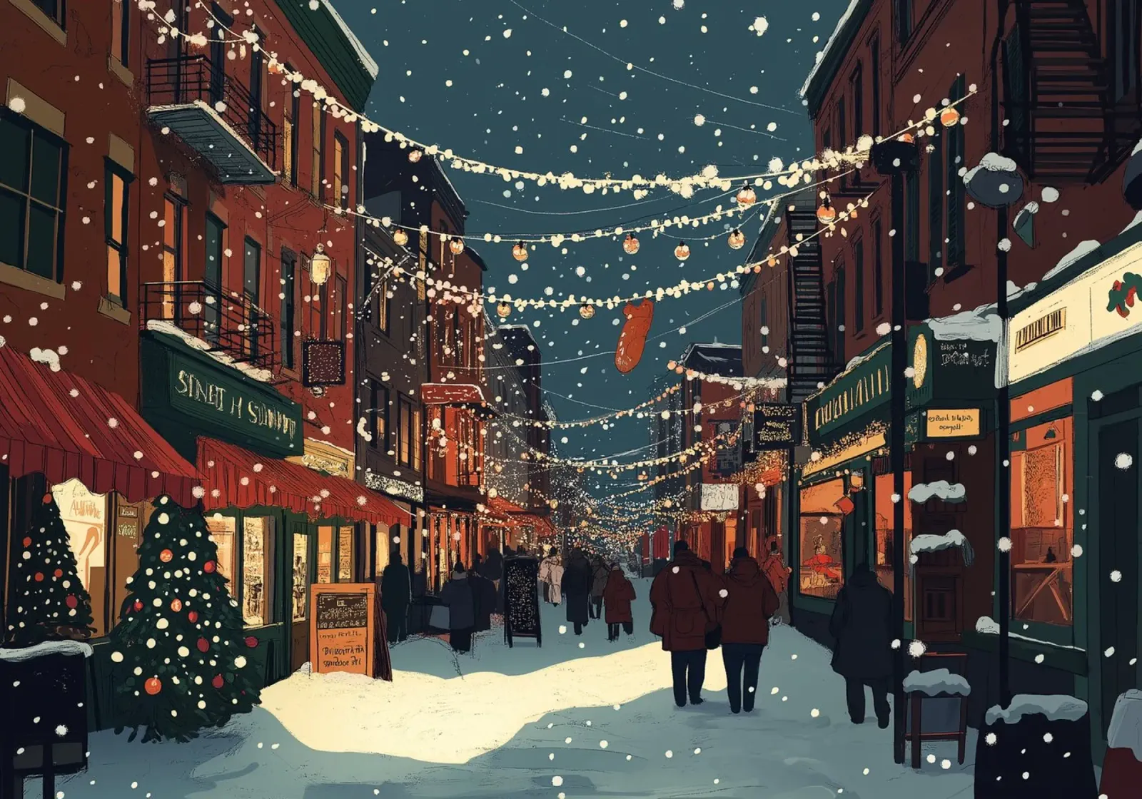 Strada innevata - Scena della città con luci natalizie pellicola backlit da ClubArt