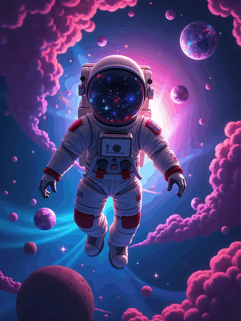 Psychedelischer Astronaut schwebt in einer Neongalaxie Hahnemühle von artdesign1985