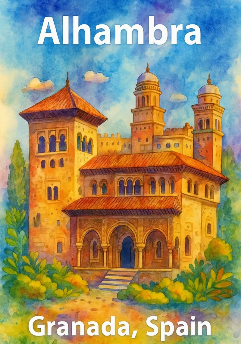 Alhambra Granada, Spagna Pittura Immaginazione poster con telaio in legno da onestar