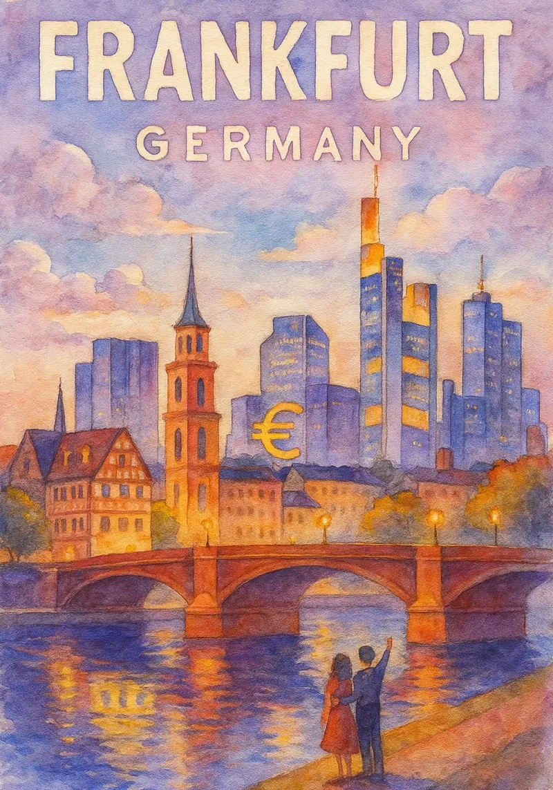Frankfurt, Duitsland Verbeelding schilderen canvas met Baklijst van onestar