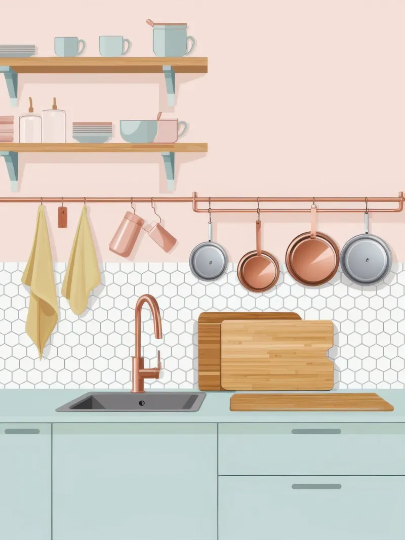 Vista sul lavello della cucina poster con telaio in alluminio da Hollow Years