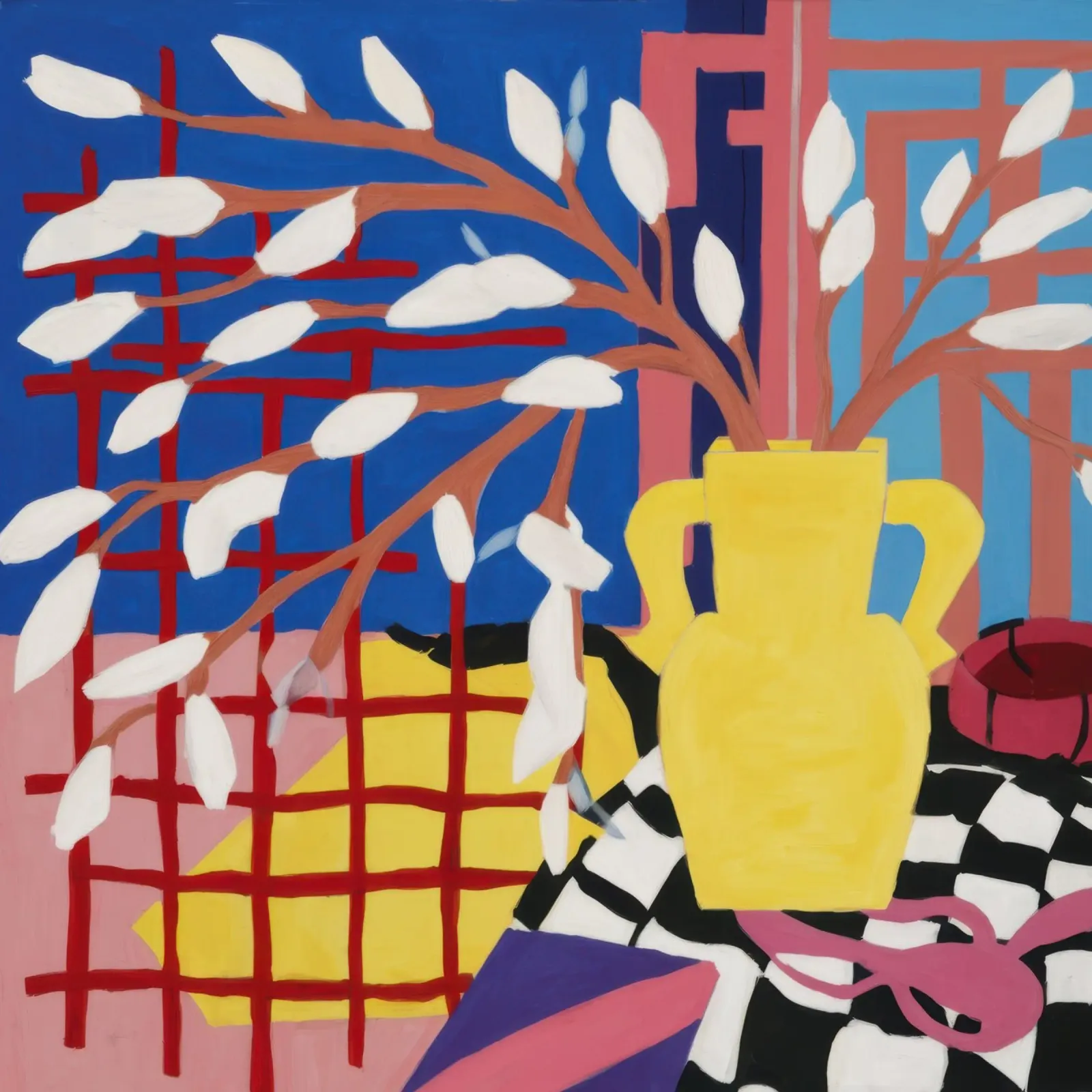 Vaso giallo gestuale poster con telaio in alluminio da Arcane Lines