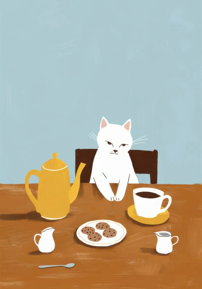 Mischievous Breakfast Feline canvas by Mossy Pigment