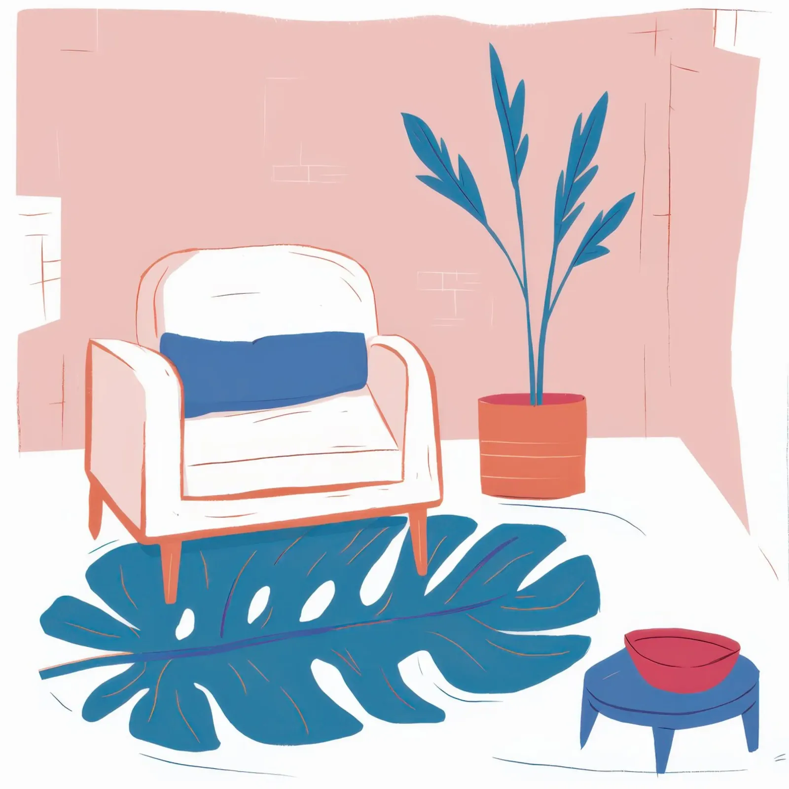 Pink Wall Blue Chair acrylic glass by Lune Dreams