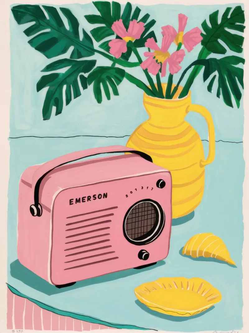 Pink Radio Yellow Vase poster by Lune Dreams