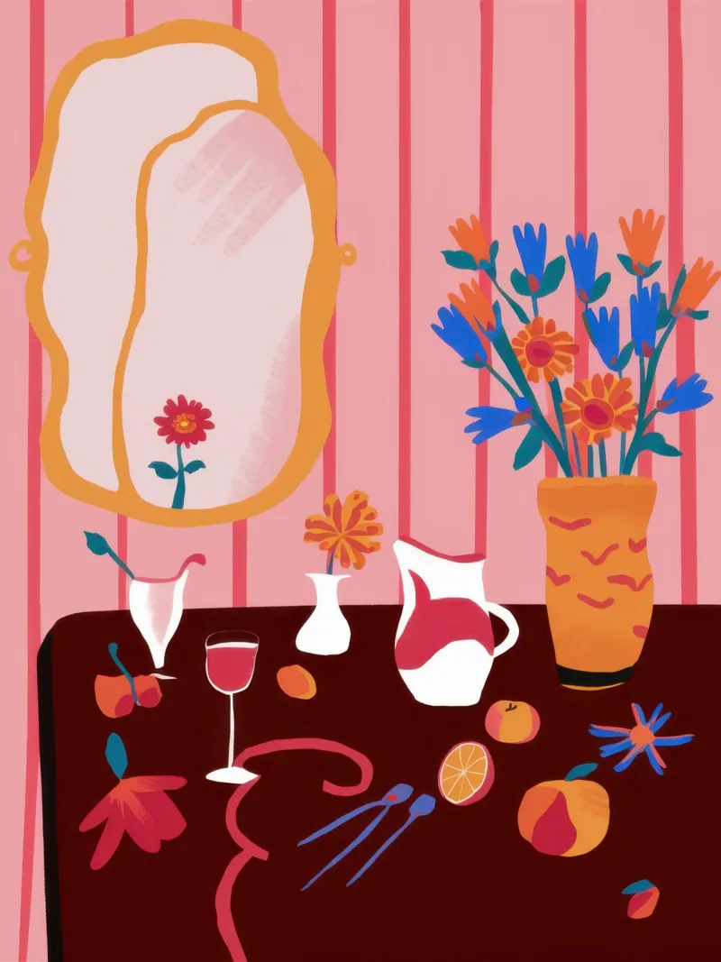 Una stravagante natura morta a specchio poster con telaio in alluminio da Hollow Years