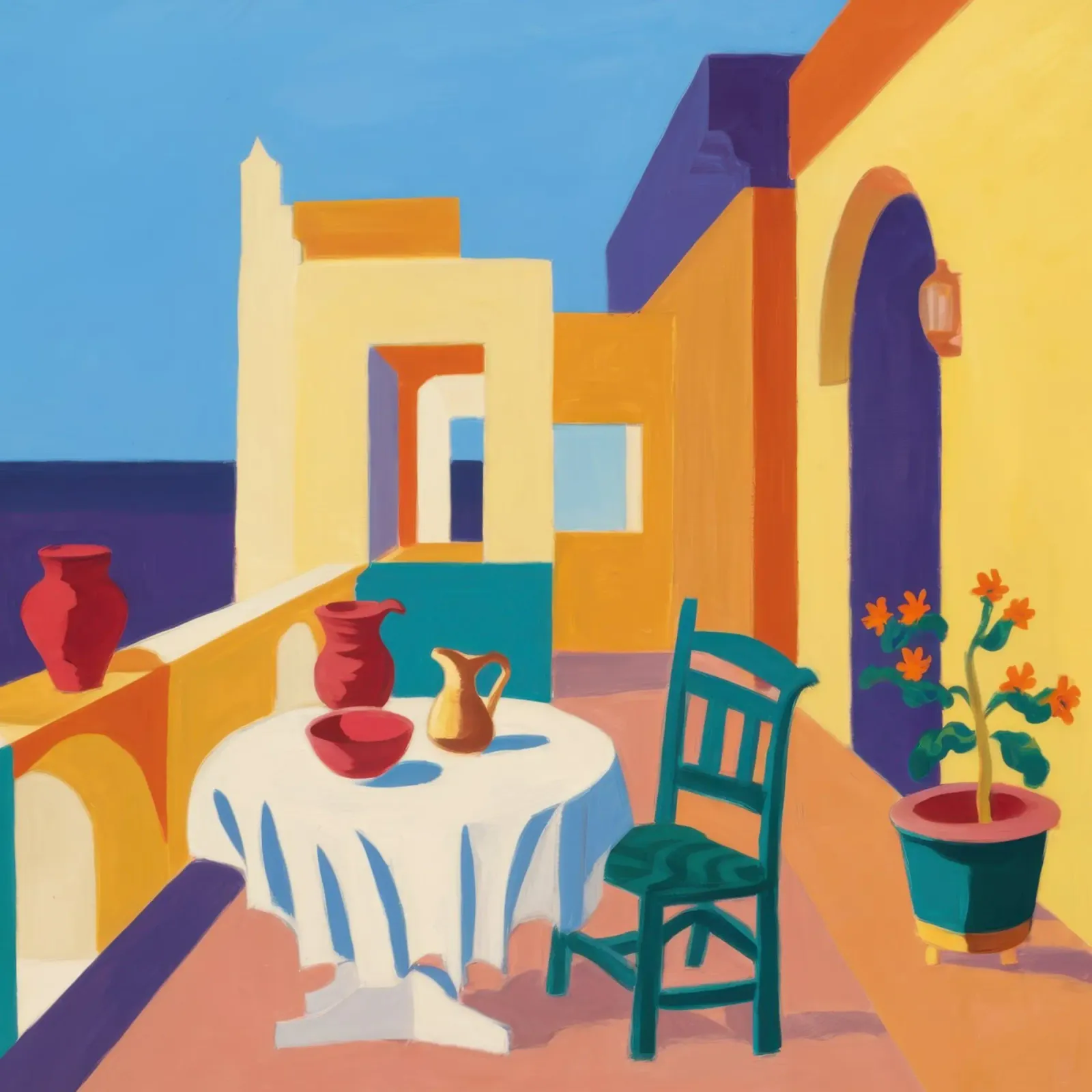 Patio Luncheon Vista poster con telaio in alluminio da Mossy Pigment