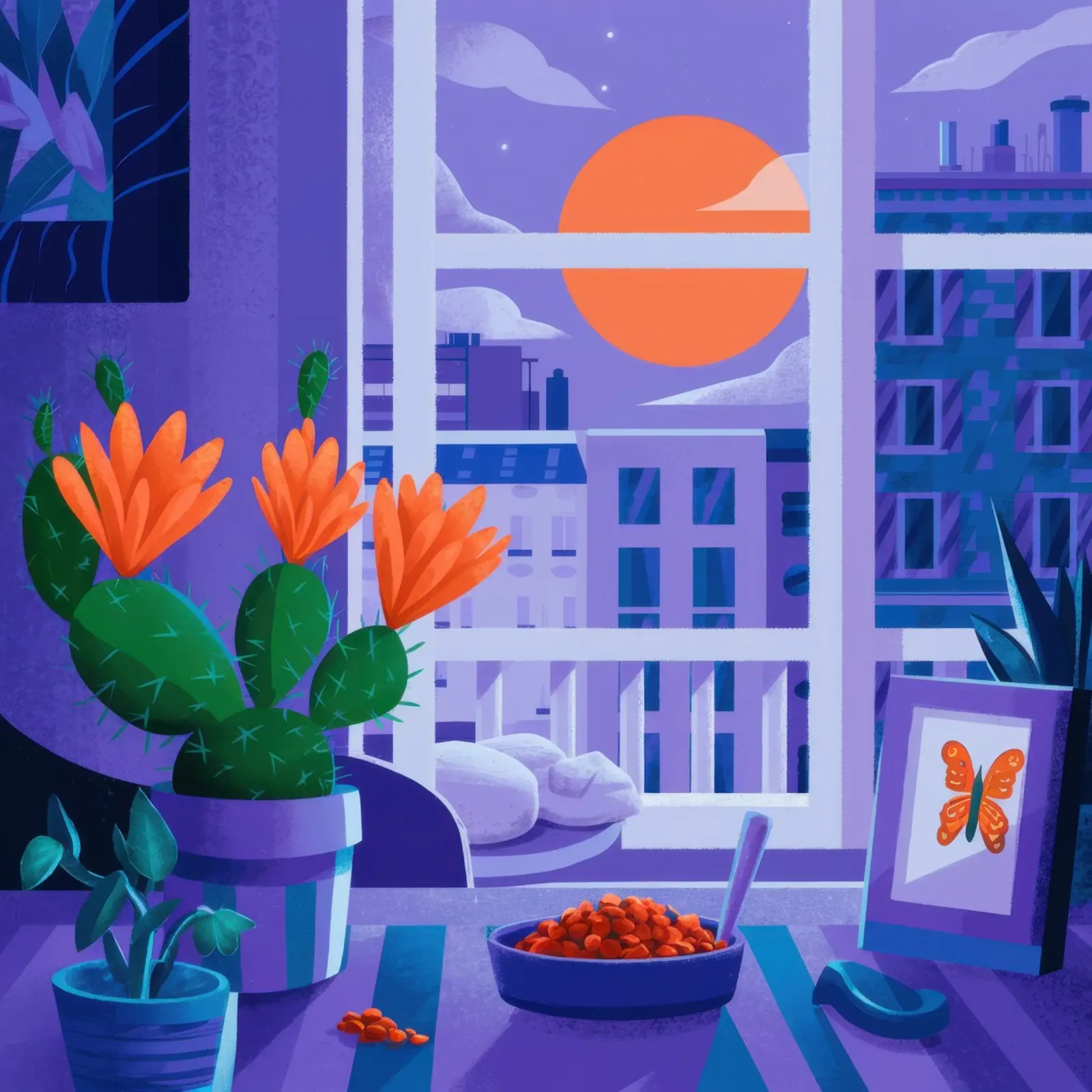 Cactus Sunset Window canvas with Floater frame by Sentinel Glow
