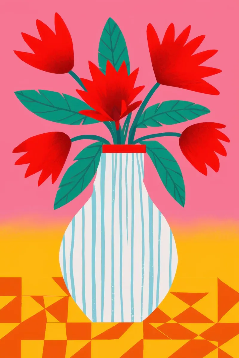 Red Tulips Checkered Vase hahnemühle by Sentinel Glow