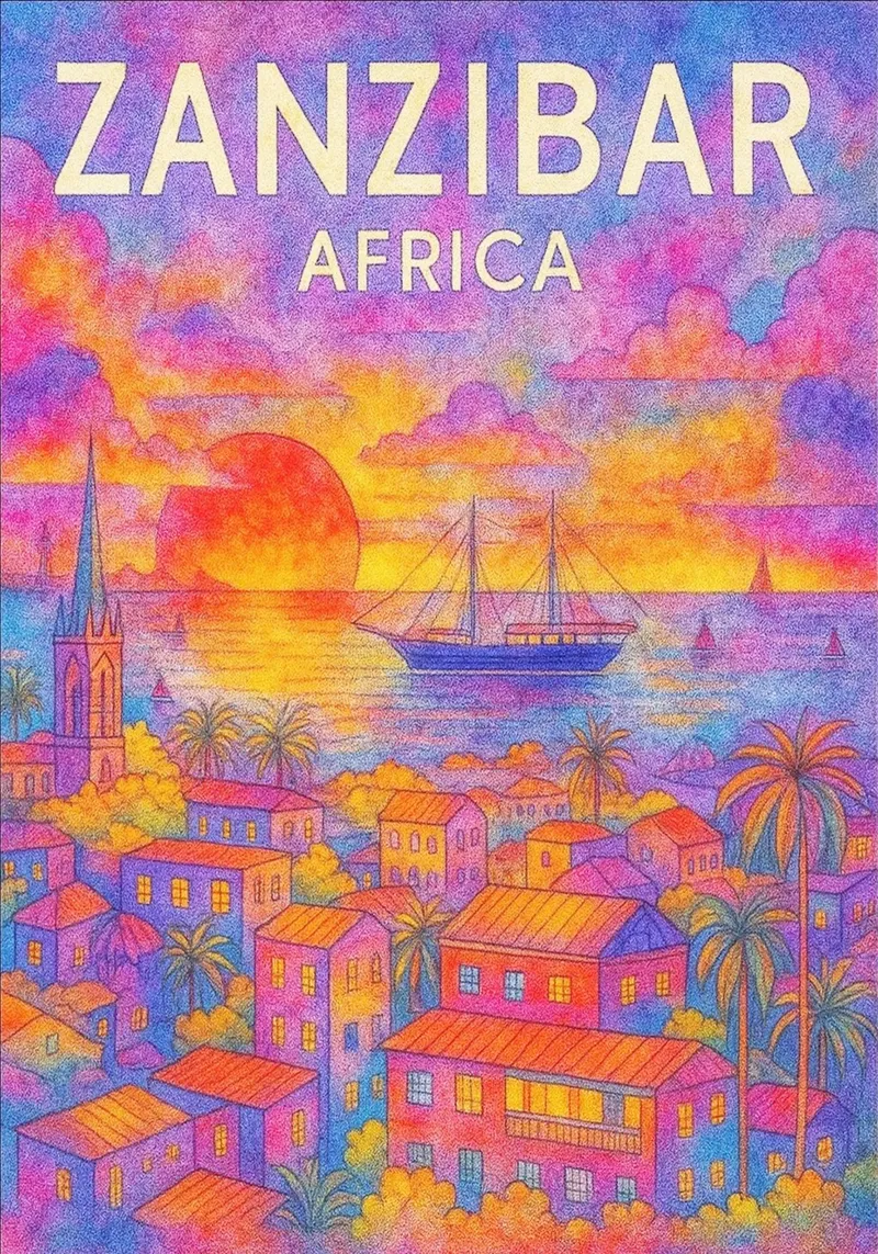 Zanzibar Africa Dipingere l'immaginazione poster con telaio in alluminio da onestar