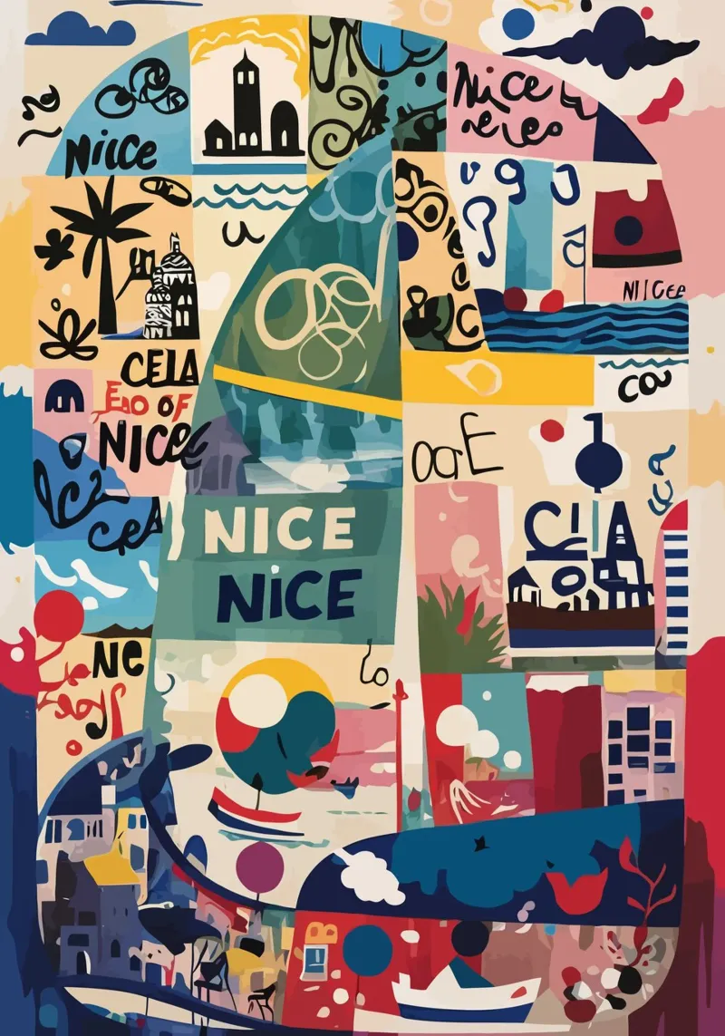 "Nice Abstract Collage: Artistic Ode to the Côte d'Azur canvas by Couleursdusud