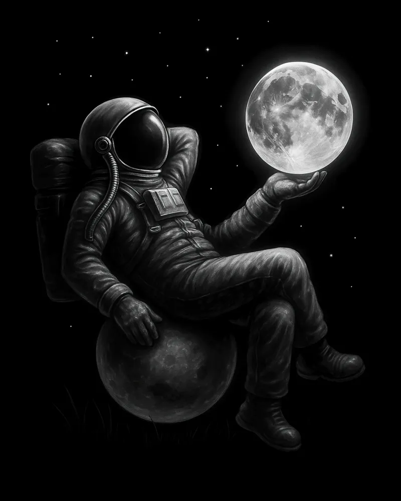 Contemplative Astronaut Holding the Moon pellicola backlit da BadrBrand