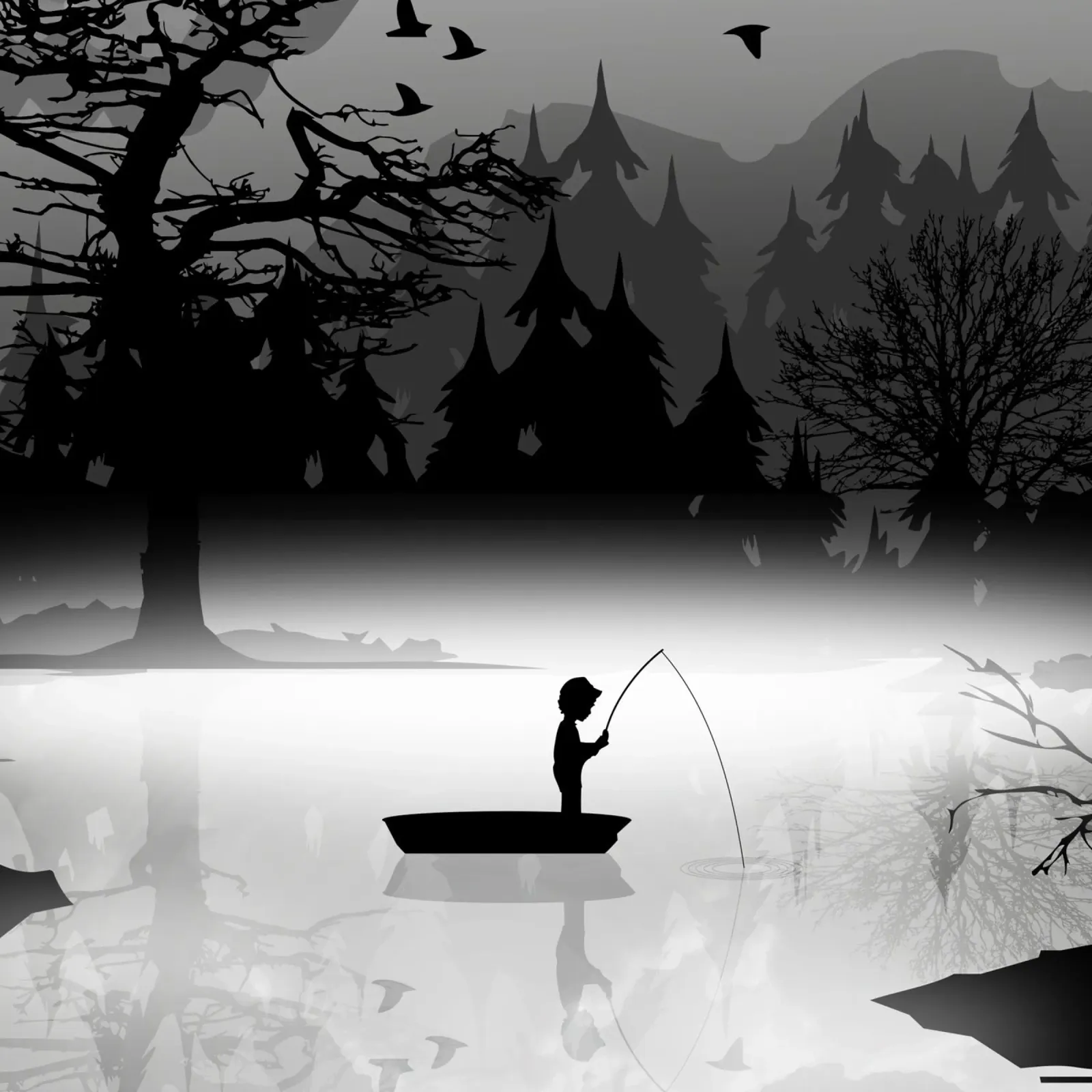 Pescatore in un ambiente naturale tranquillo - stile silhouette pellicola backlit da namosh