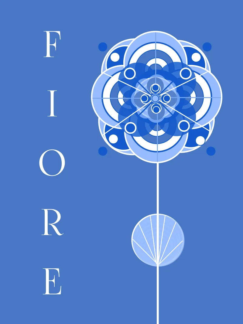 Fiore  - Grafische Blume auf blauem Grund poster with plastic frame by Lilou Art