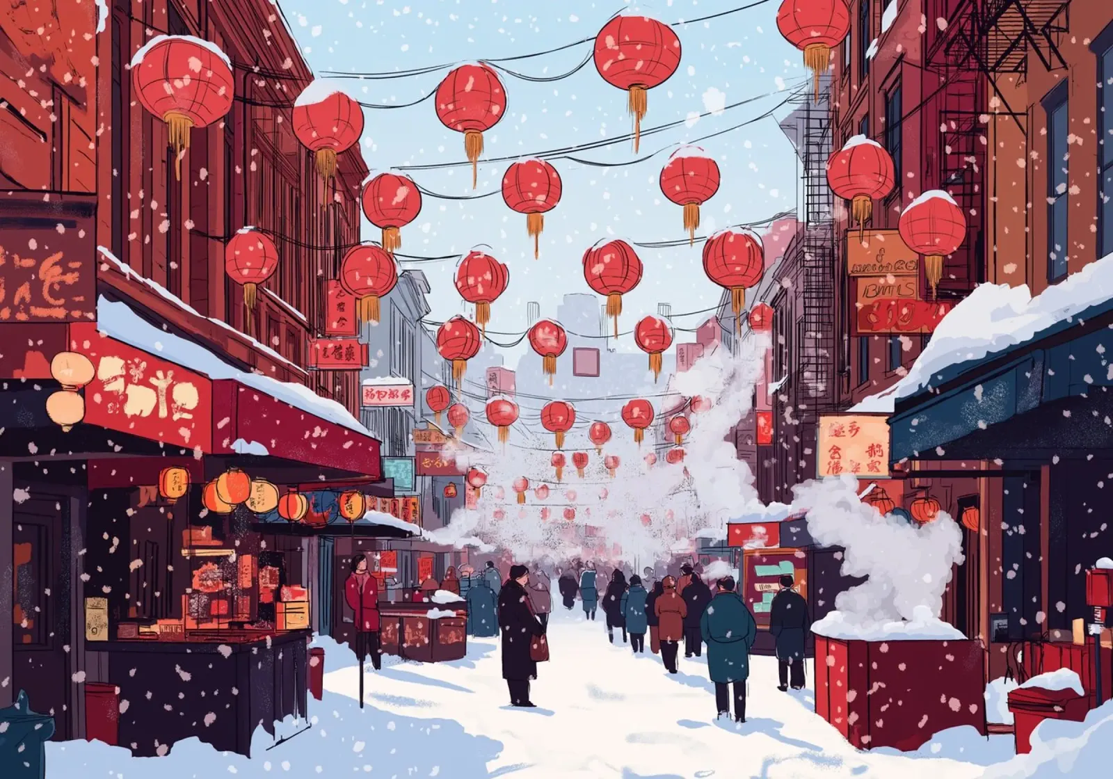 Edicola innevata - Accogliente scena di una libreria invernale carta hahnemühle da ClubArt