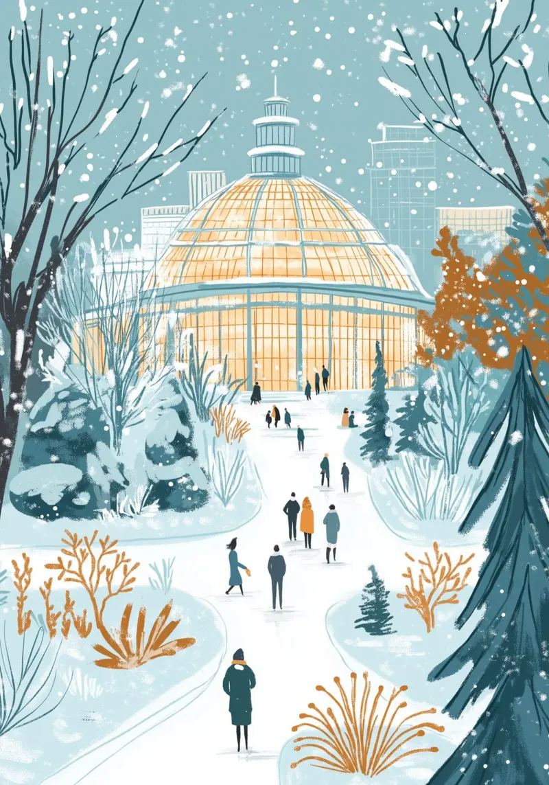 Snowy Conservatory Winter - Botanical Garden Art Print canvas with Floater frame by ClubArt