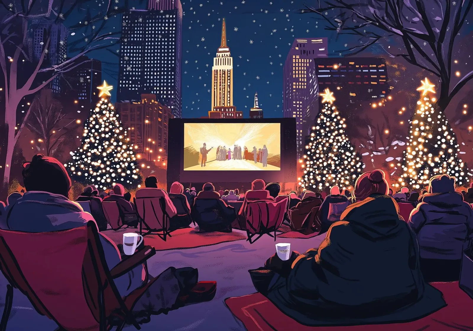 Serata cinematografica invernale all'aperto - Parco cittadino di NYC in festa poster da ClubArt