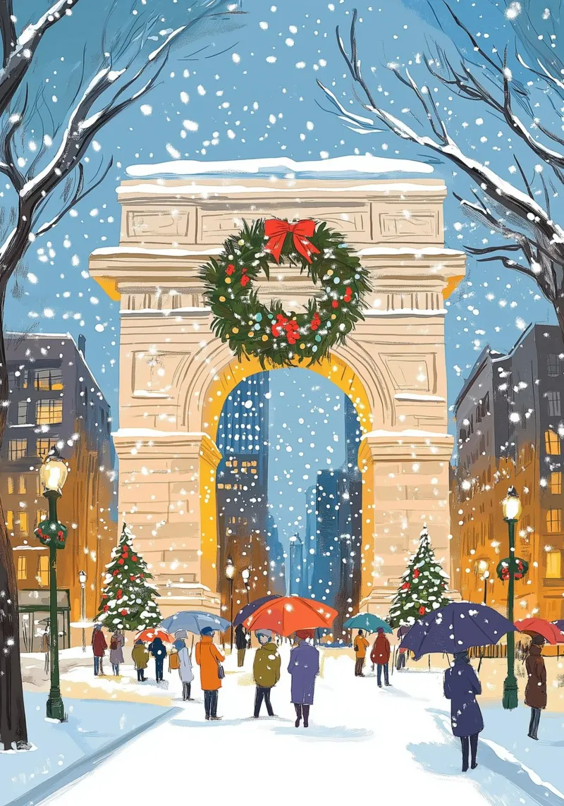 Arco di Washington Square in festa - Natale innevato a NYC tela con Cornice a cassetta da ClubArt