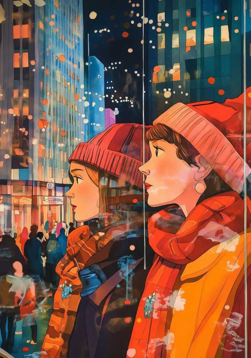 Vetrinisti di New York - Arte della notte invernale in città poster da ClubArt