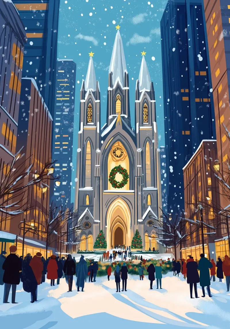 Cattedrale di San Patrizio in festa - Natale innevato a NYC pellicola backlit da ClubArt