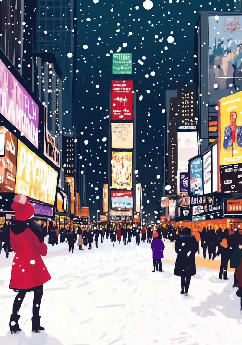 Times Square innevata - Arte invernale di NYC con luci al neon carta hahnemühle da ClubArt
