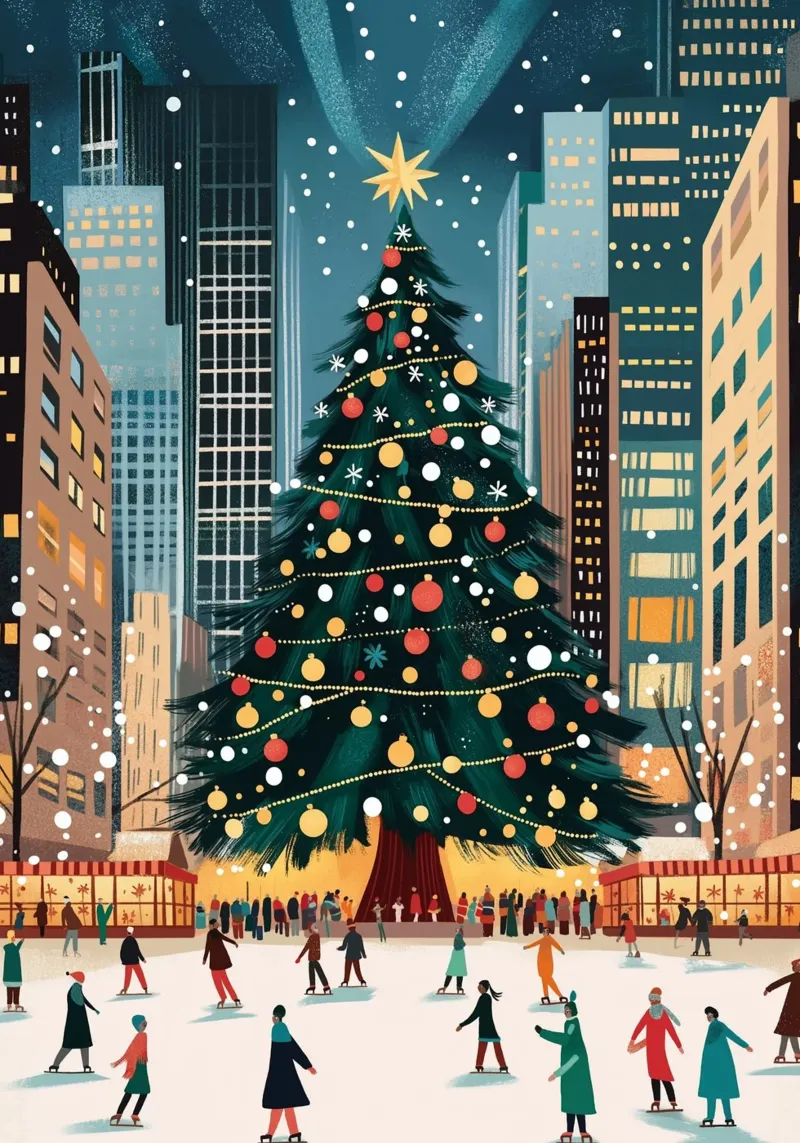 Pista di ghiaccio di NYC - Divertimento sui pattini per l'albero di Natale pellicola backlit da ClubArt