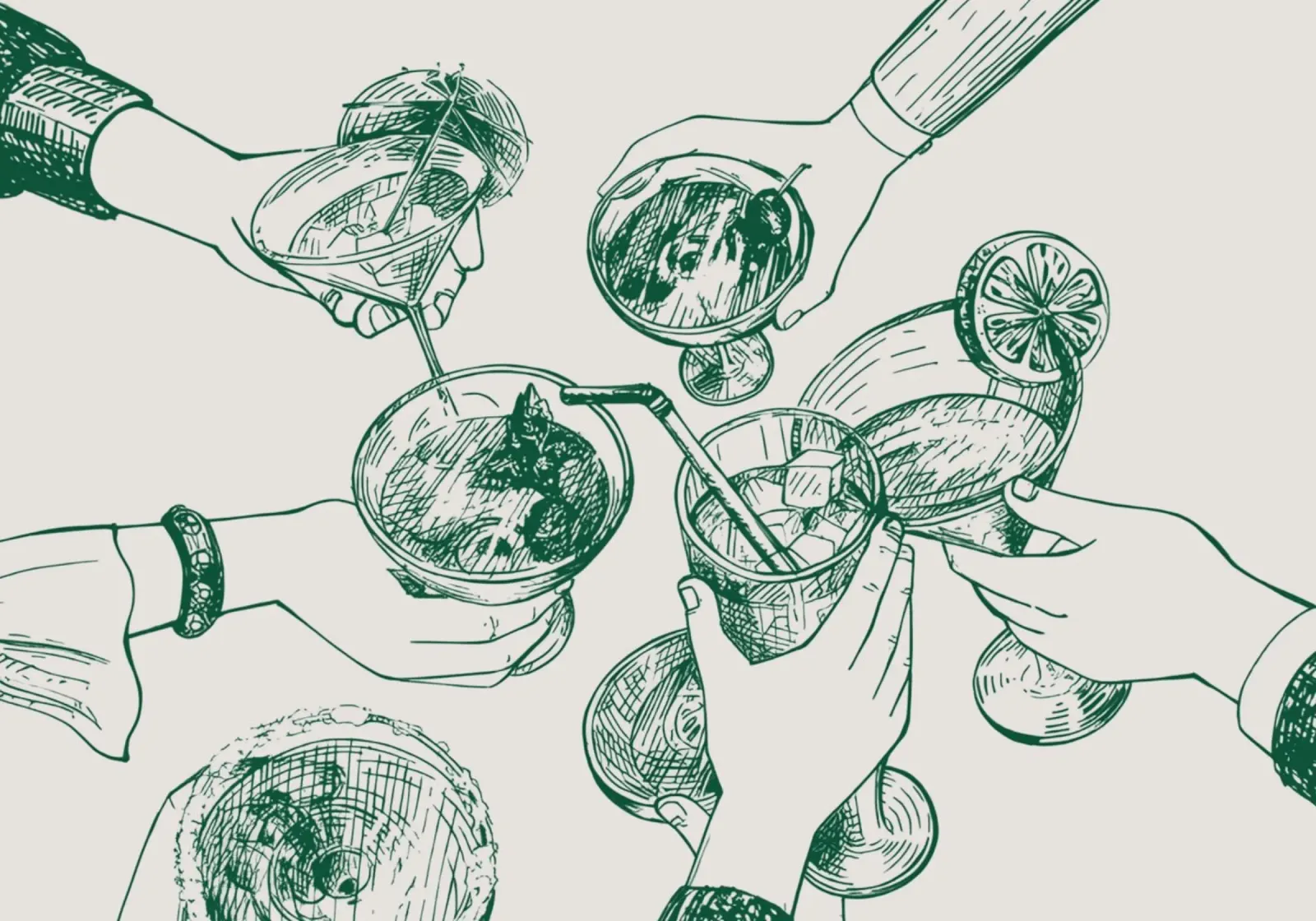 Cocktail Cheers Green Sketch - Handgezeichnete Getränke Kunst Poster von ClubArt