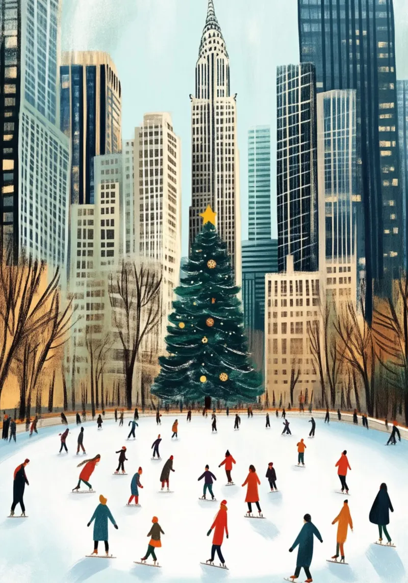 Kerstijsbaan NYC - Feestelijk stadsschaatsen canvas met Baklijst van ClubArt